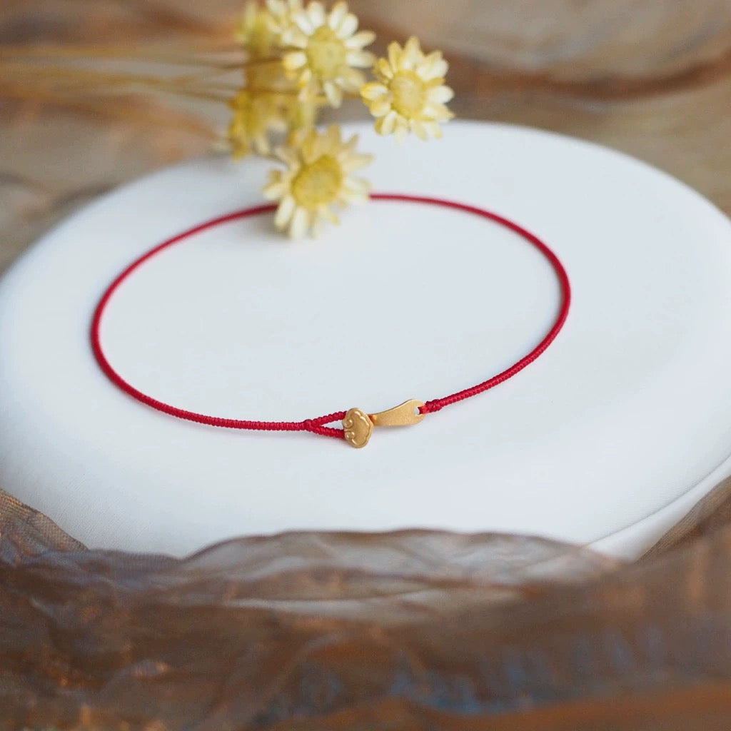 Hand-Woven Red Thread Diamond Knot Bracelet