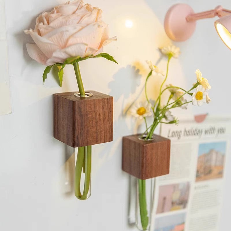 Solid Wood Magnetic Flower Vase