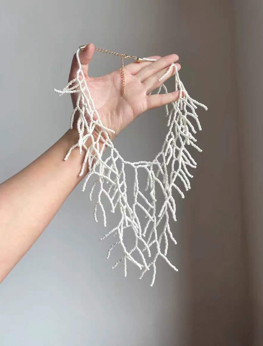 Vintage Beaded Fringe Necklace - Adjustable Handwoven