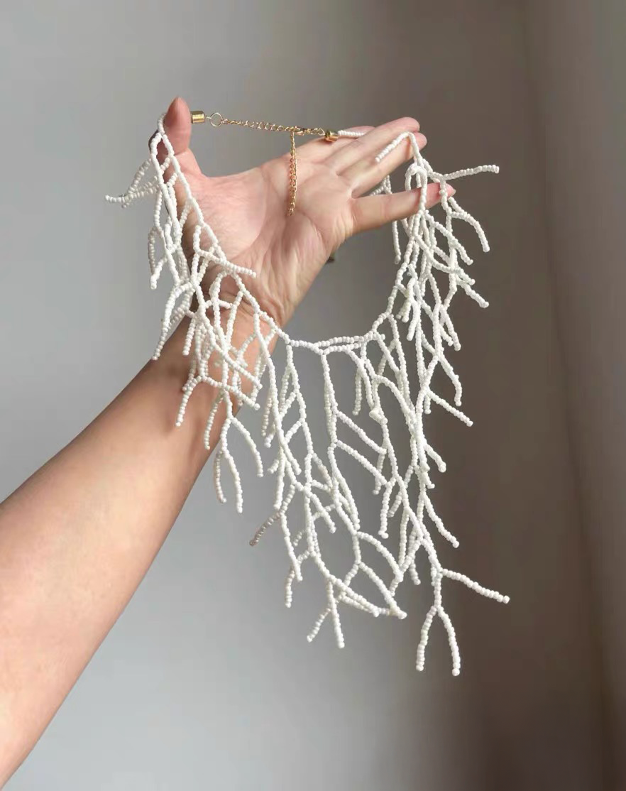 Vintage Beaded Fringe Necklace - Adjustable Handwoven