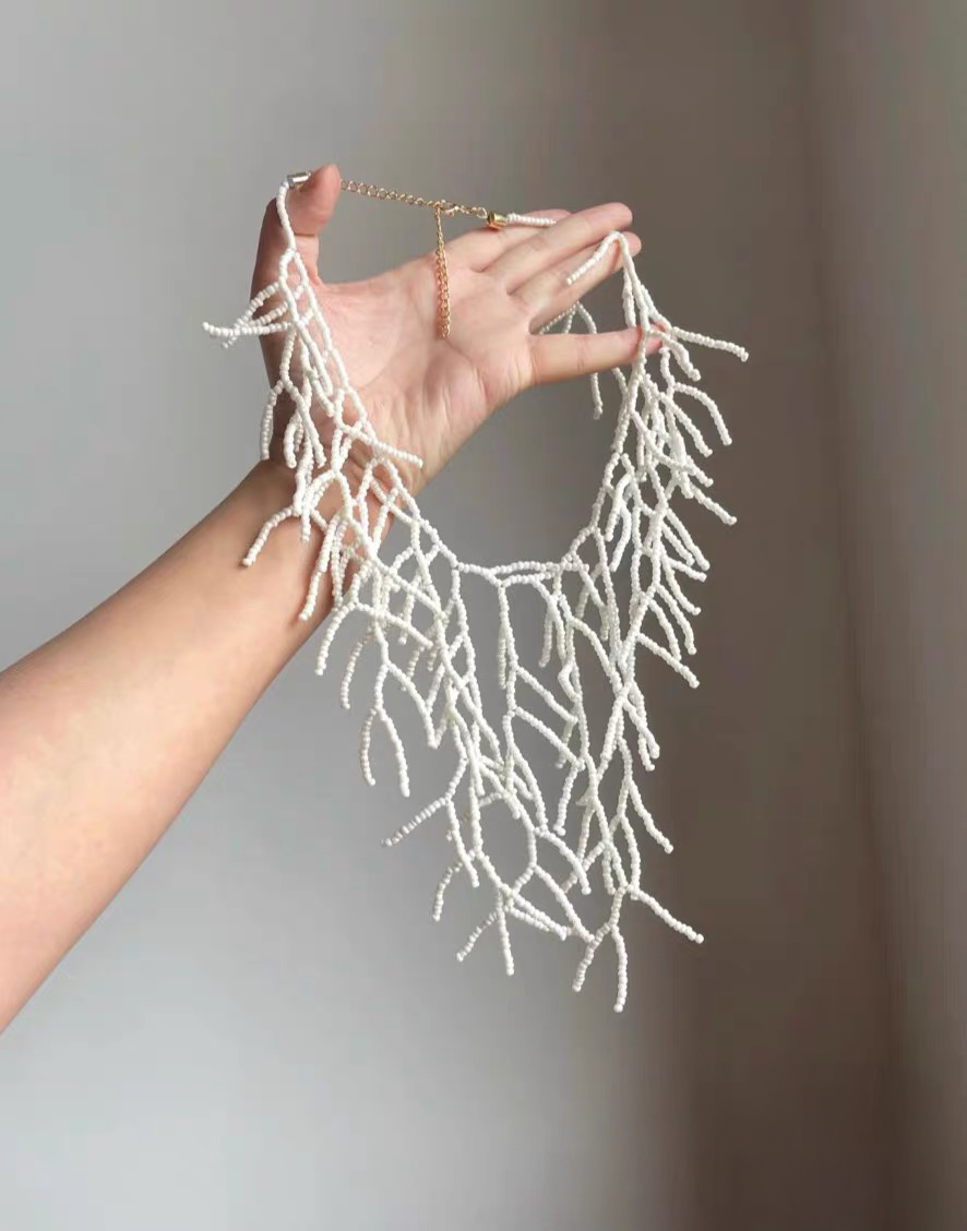 Vintage Beaded Fringe Necklace - Adjustable Handwoven