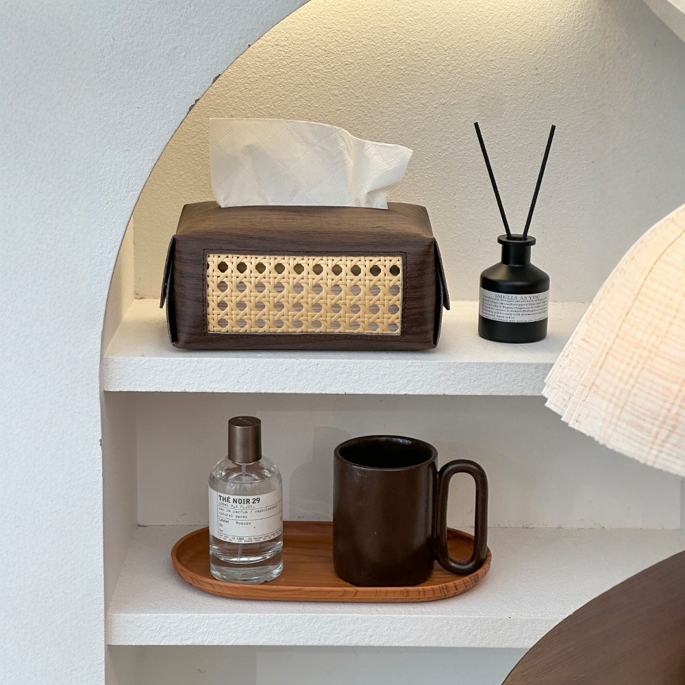 Wooden Leather Tissue Box