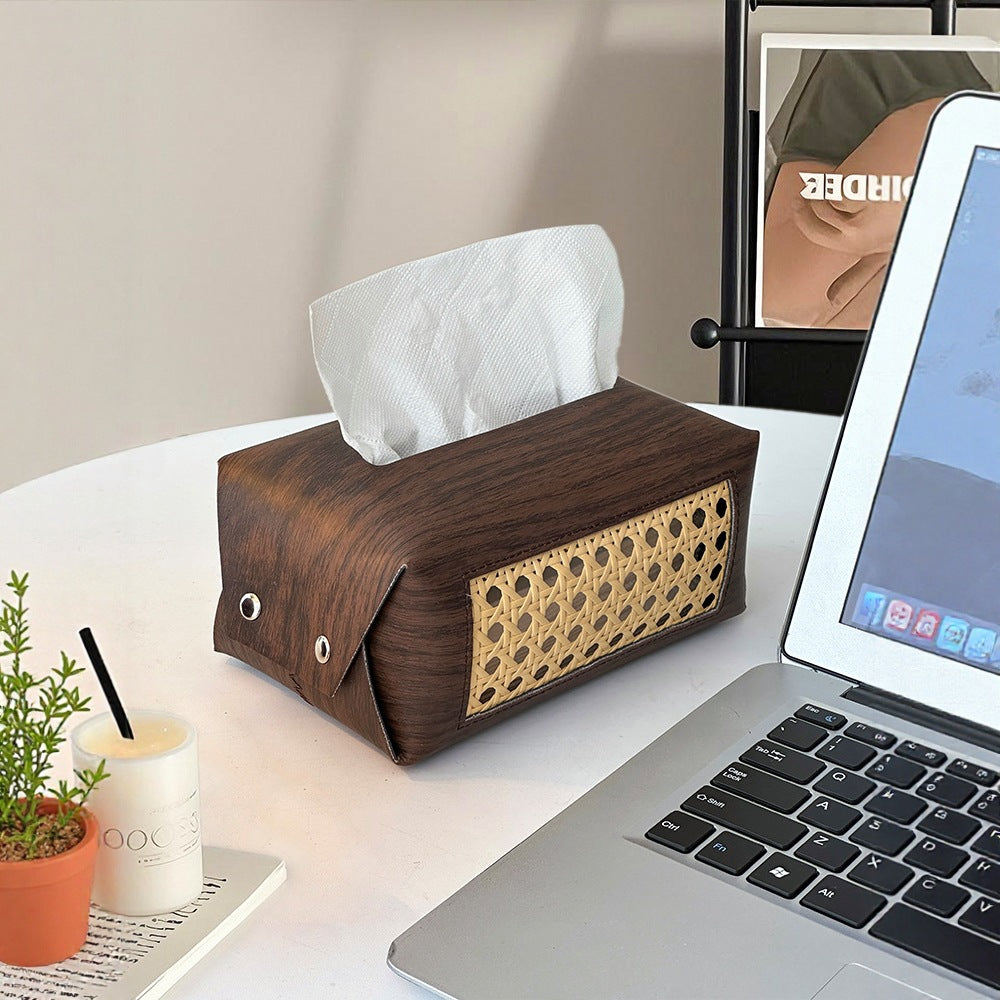 Wooden Leather Tissue Box