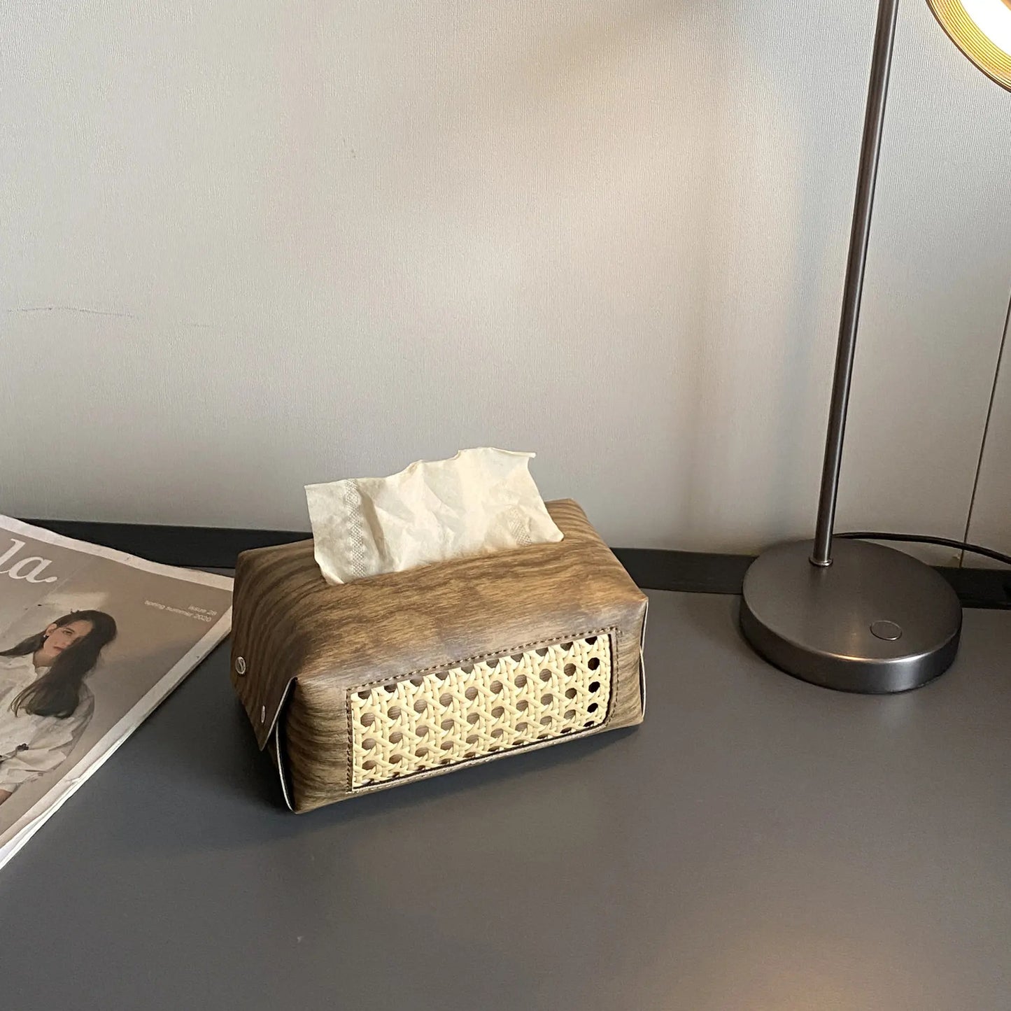Wooden Leather Tissue Box