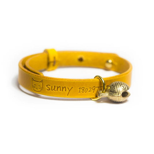 Custom Engraved Cat Collar with Bell - Personalized Anti-Loss Pet ID Tag, Genuine Top-Grain Leather