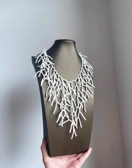Vintage Beaded Fringe Necklace - Adjustable Handwoven