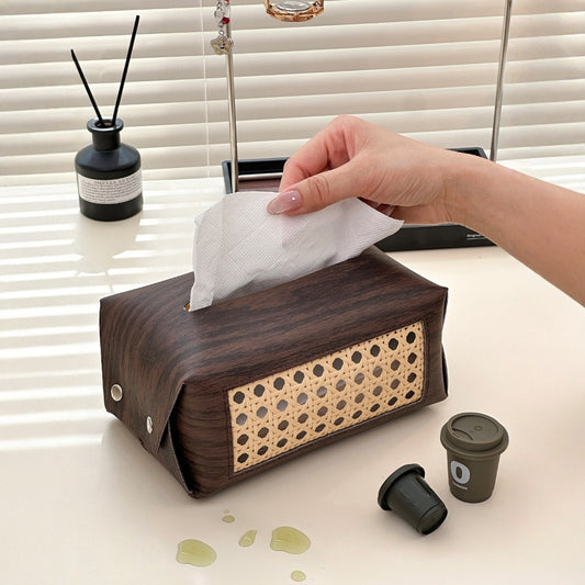 Wooden Leather Tissue Box